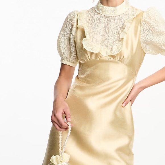 DREAM Sister Jane Satin Jacquard Lace Mini Dress In Gold - Picture 13 of 14